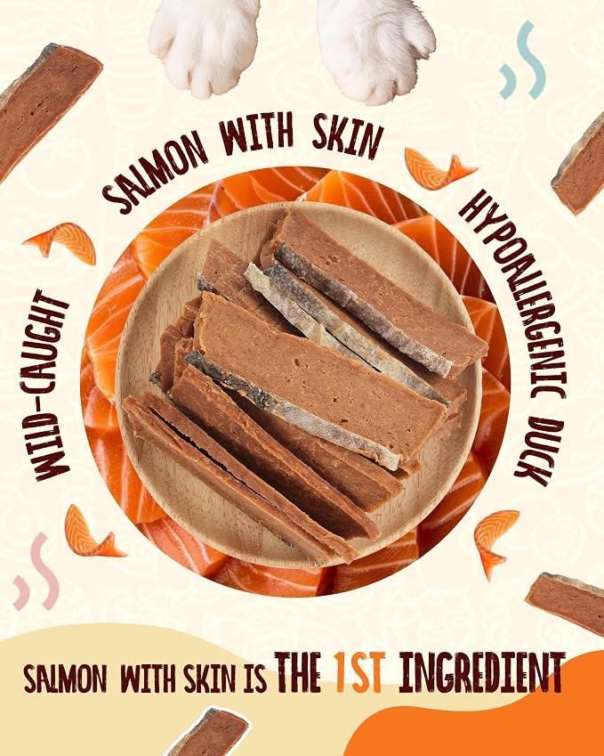 PAWUP Salmon Dog Treats, Smoked Salmon Jerky with Skin, 12.5 oz