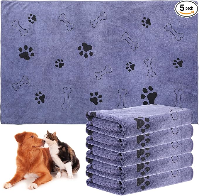 Kifmurase 5PCS Microfiber Dog Towels for Drying Dog, 39'' X 23.6'' Pet Towel, Super Absorbent and Soft Pet Grooming Dogs Paw Towel, Fast-Drying Towels Shower Bath Supplies for Large Medium Small Dogs