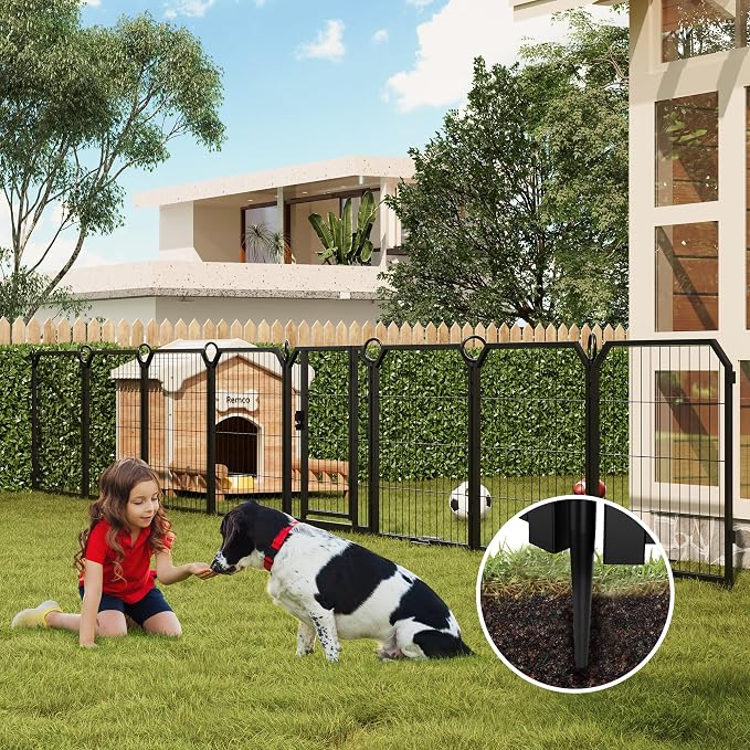 Dog Playpen 24 Inch 16 Panels, Large Exercise Puppy Pen with Lockable Door, Heavy Duty Metal Dog Fence Outdoor for Yard Backyard Home Foldable