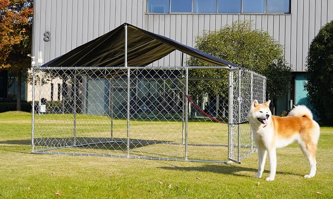 Petony 120"x 120" Outdoor Dog Enclosure Heavy Duty Dog Kennel House Mesh Dog Big Cage Pet Kennel Steel Fence with Secure Lock