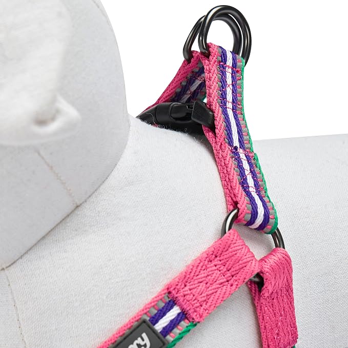 Blueberry Pet 5 Colors Step-in 3M Reflective Multi-Colored Stripe Padded Dog Harness, Chest Girth 20" - 26", Pink, Emerald & Orchid, Medium, Adjustable Harnesses for Dogs