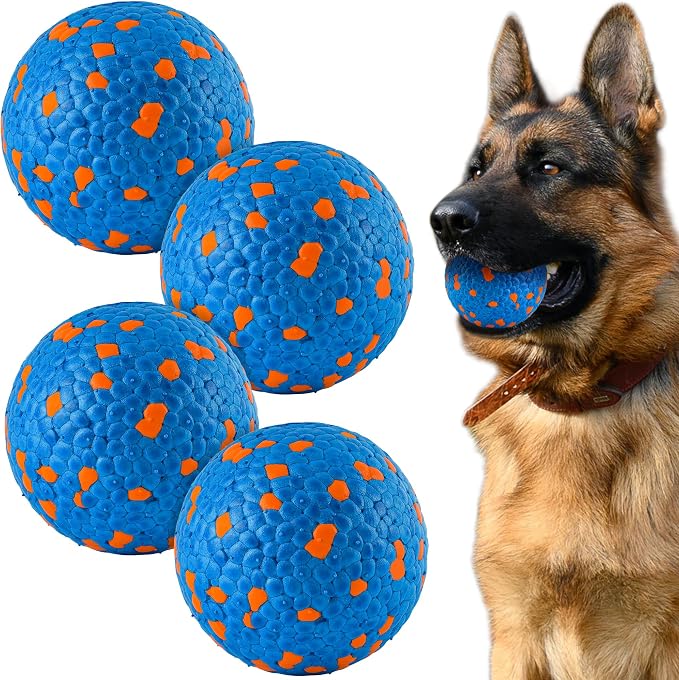 FUSOTO 4Pcs Dog Balls, Tennis Balls for Dog, Blue | Balls for Dog Aggressive Chewers, for Large Medium Small Puppy, Training Catch&Fetch, Water Floats Toys, Blue