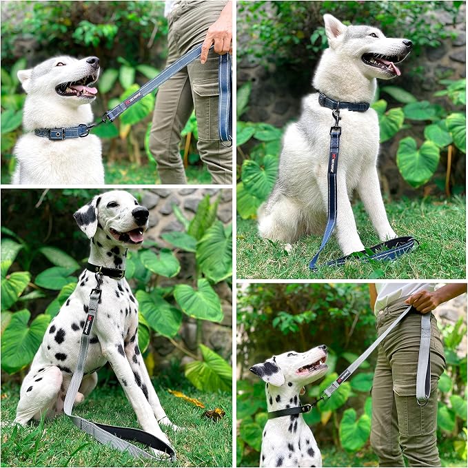 Tuff Pupper Short Dog Leash for Training | 24 Inch | Perfect for Service Dog Harness & Traffic Leash Handle w/Padding | Steel Gray