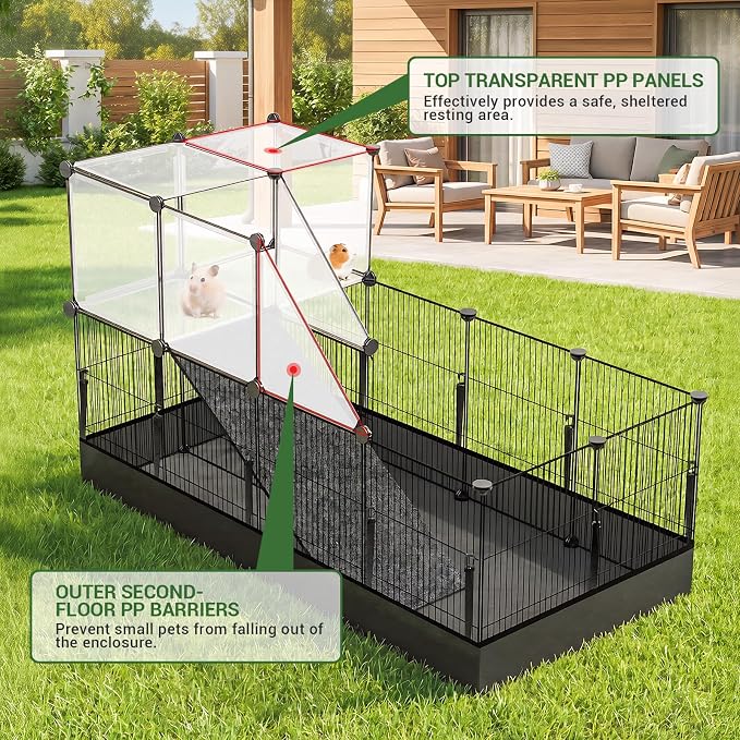 VISCOO Upgraded 28 Panels Guinea Pig Cages, 48" x 24" x 28" DIY Small Animal Playpen with Waterproof Mat, Portable Metal Rabbit Bunny Cage, C&C Cage for Guinea Pigs, Hamsters/Bunny playpen