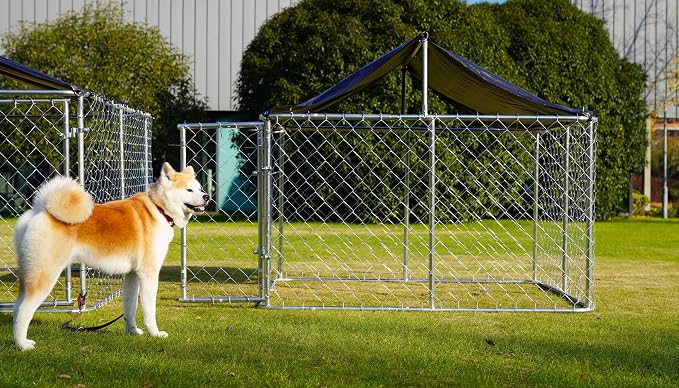 Petony 78"x 78" Outdoor Dog Enclosure Heavy Duty Dog Kennel House Mesh Dog Big Cage Pet Kennel Steel Fence with Secure Lock