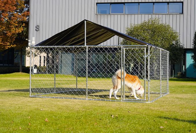Petony 120"x 120" Outdoor Dog Enclosure Heavy Duty Dog Kennel House Mesh Dog Big Cage Pet Kennel Steel Fence with Secure Lock