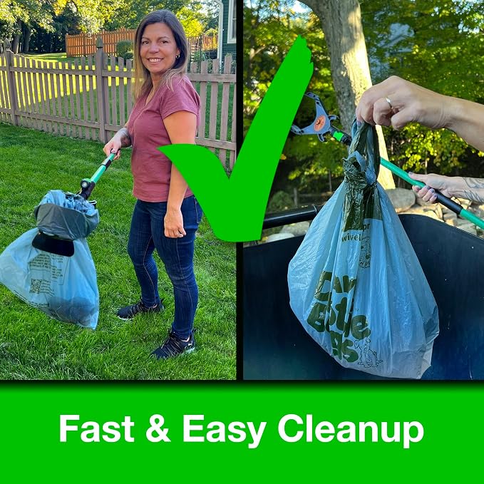 XP Pooper Scooper & Rake Set - Quick, Clean, & Convenient. 37" No Bend. 10 Free Heavy Dootie Poop Bags for Dogs. Strong & Lightweight for All Dog Poop Cleanup & Waste Removal