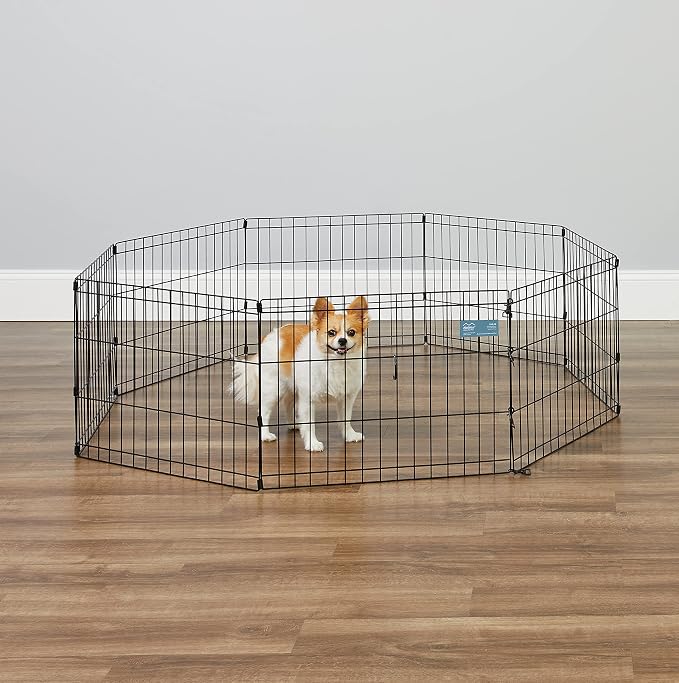 MidWest Homes for Pets 18-Inch Exercise Pen, for Indoor and Outdoor use, 16 Sq Feet of Play, Folding Dog Pen, No Door Design for Maximum Security, Easy to Set Up, Foldable Dog Playpen