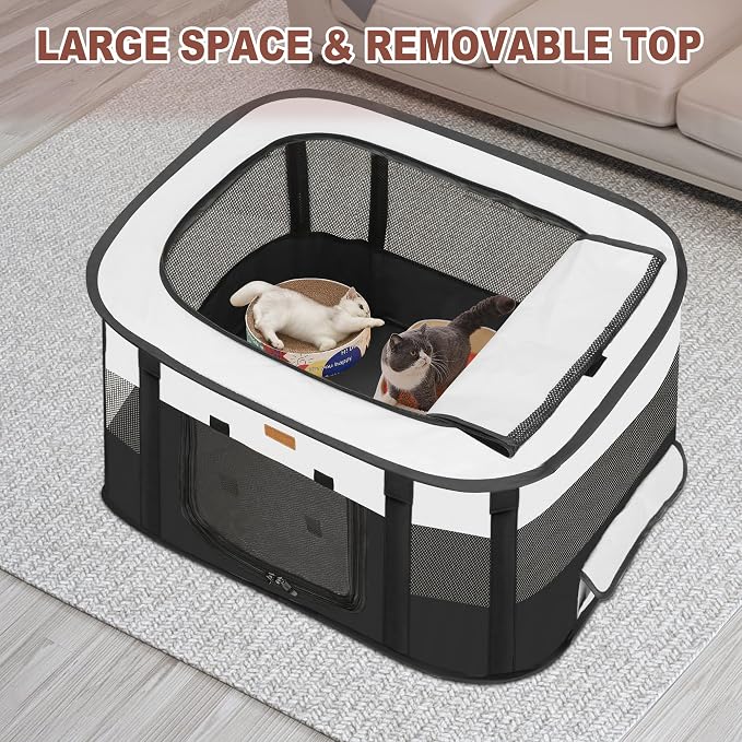 Foldable Cat & Dog Playpen with Carry Bag, Black X-Large