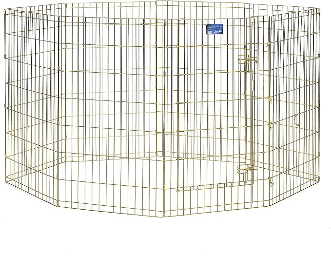 MidWest Homes for Pets Folding Metal Dog Exercise Pen, Indoor/Outdoor Playpen with Door, 16 Sq Feet of Play Space, 42-Inches Tall, Gold Zinc