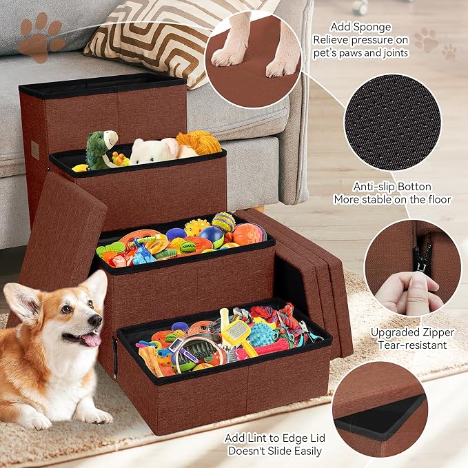 Zerbuger Dog Stairs with Condo 23" H, 4-Step Wider Dog Steps for High Beds Window, Folding Storage Pet Stairs Gift for Small/Medium/Large Old Dogs Cats, Ramp for Climbing Car Hold Up to 200 lbs, Brown