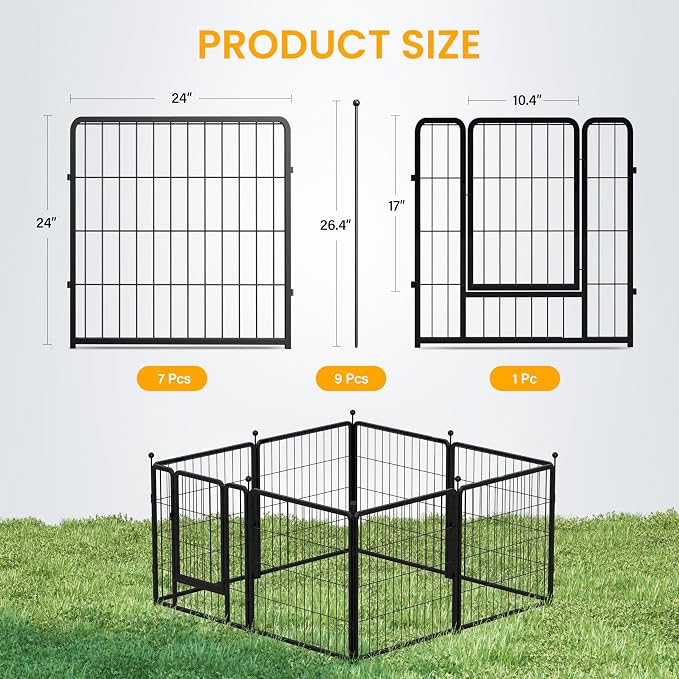 Dog Playpen 24in 8 Panels - Pet Fence, Black