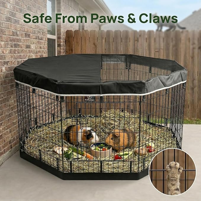 PJYuCien Octagonal Playpen Top Cover for 24" Side Metal Pet Pen, Half Mesh Half Oxford with Silver Coating & Snap Hooks, Predator & Weather Protection, Cozy Den for Puppy Small Animals, Black