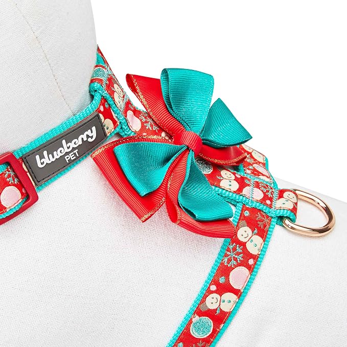 Blueberry Pet Snowman Making Christmas Designer No Pull Dog Harness with Bowtie, Medium, Adjustable Harnesses for Dogs