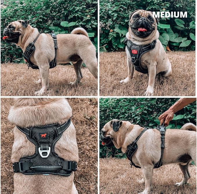 Tuff Pupper No Pull Easy Walk Dog Harness | Heavy Duty Pet Vest | Front & Back Leash Clips | Strong Safety Handle | Reflective Anti Pull Vest | Comfortable Padded Escape Proof Harness (Medium, Black)