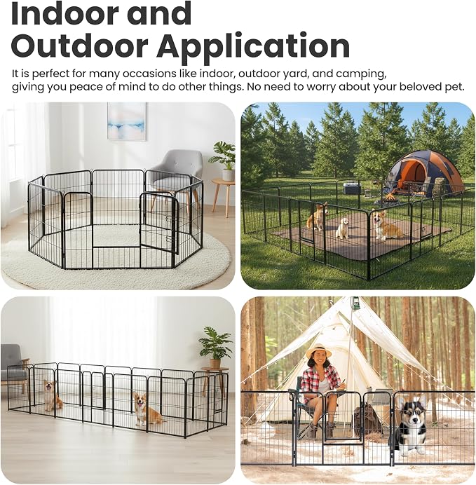 Dog Playpen 32in 16 Panels - Pet Fence, Black