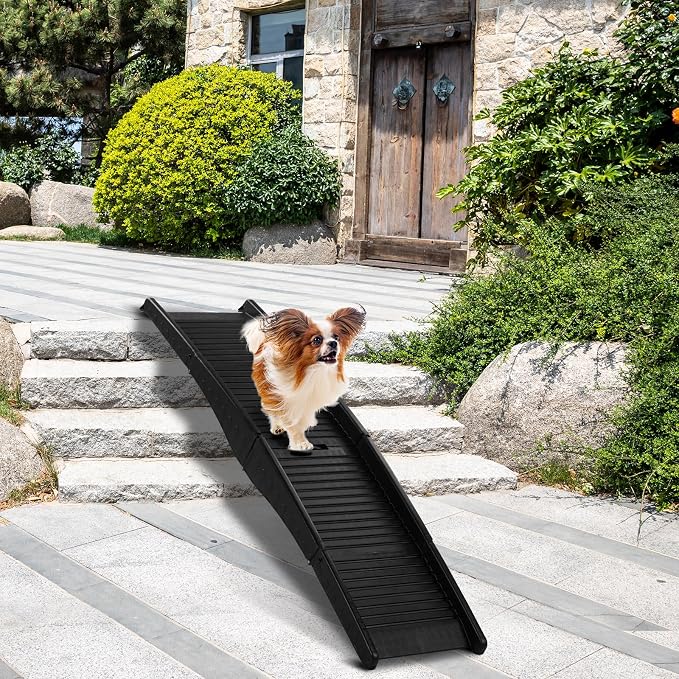 60" Portable Pet Ramp, Folding Non-Slip Dog Ramp, Plastic Dog Car Ramp for Car, SUV, Truck, Bed, Weight Bearing up to 150 Lbs