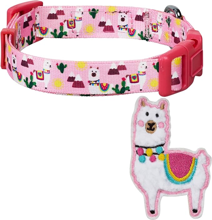 Blueberry Pet Happy Llamas Adjustable Dog Collar with Detachable Décor, Large, Neck 18"-26"