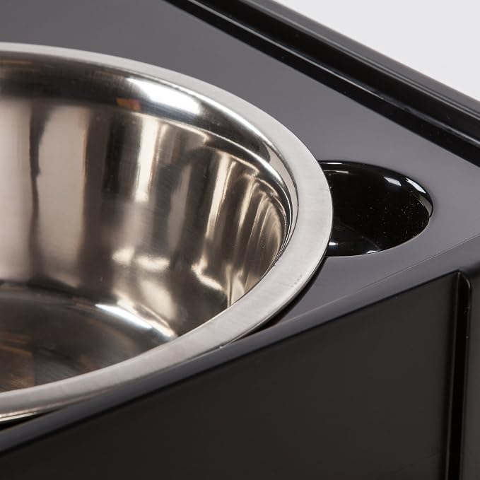 IRIS USA Dog Bowls Elevated with Storage, 15" H Raised Feeding Station, Dog Bowl Stand with Airtight Food Storage Holds 47 lbs, 2 Removable 64 oz Stainless Steel Bowls for Large Dogs, Smoke/Black
