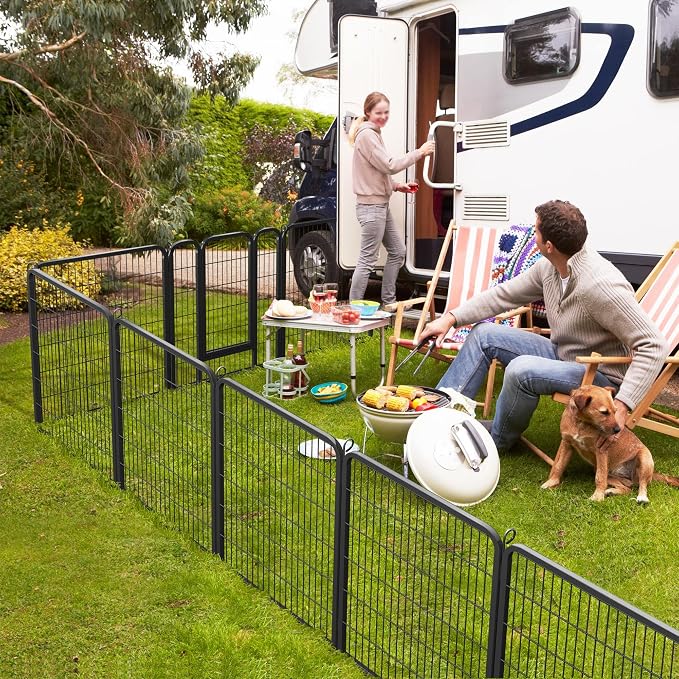 costoffs 80 x 100 cm Extra Large 8 Panel Dog Playpen Pet Pen for Small Animals Rabbit Duck Cat Indoor/Outdoor Black