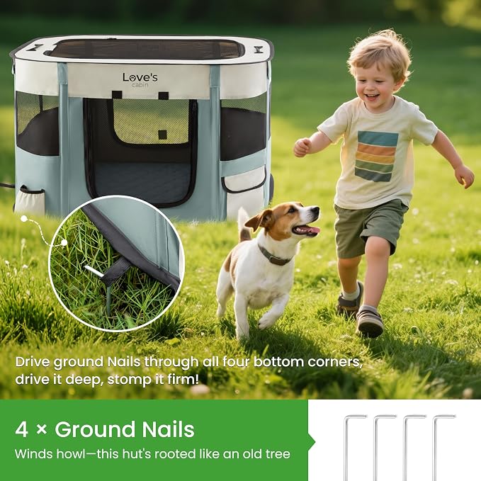 Love's cabin Dog & Cat Playpen with Carrying Case, Small, Gray Green with Pad