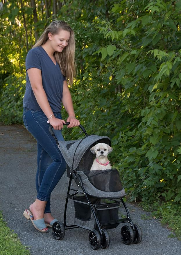 Pet Gear No-Zip Happy Trails Lite Pet Stroller - Classic Grey-Zippered
