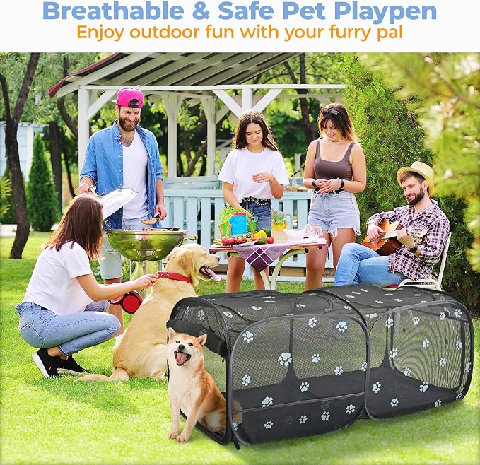 2-in-1 Dog Playpen 73.5''Pop Up Cat Pet Playpen, Assembly-Free Indoor Outdoor Kitten Enclosure, Breathable Cat Cage Portable Puppy Tent Crates,Spacious Kennel for Small Animals, No Confinement Feel(L)