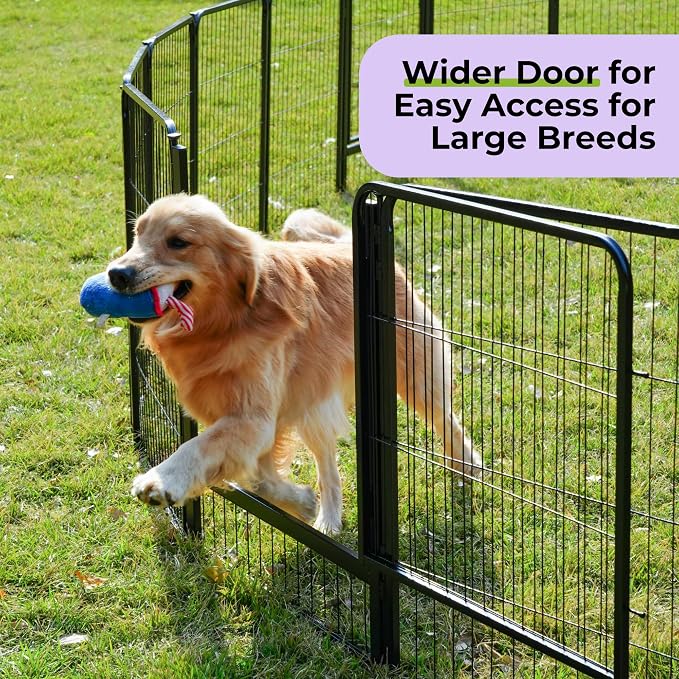 SunsGrove Dog Playpen Outdoor, 50 inch 8 Panels with Wider Door for Large Dogs, Free and Safe Play Dog Fence Indoor, Black