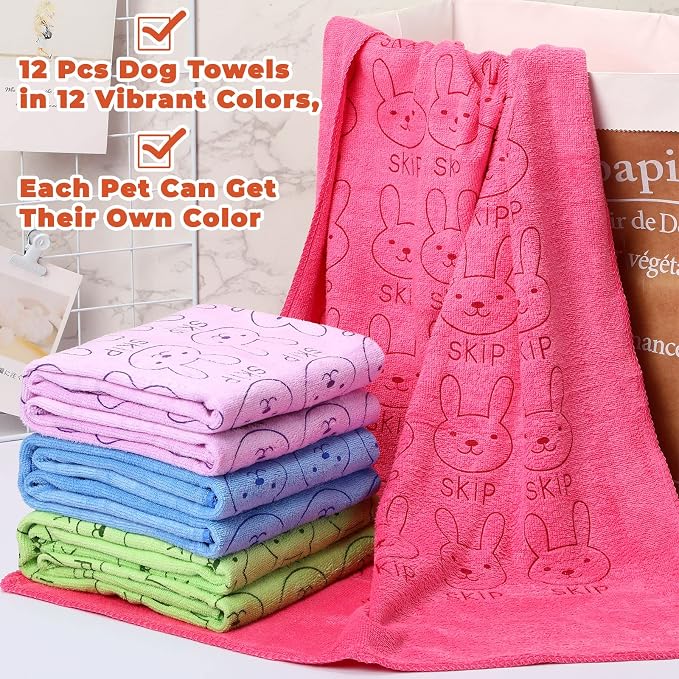 Irenare 12 Pcs Microfiber Dog Towels for Drying Dogs Cats, 20 x 40 Inch, Quick Drying Absorbent Pet Puppy Towels for Small Puppy Dog Cat Kitten Pet, Grooming Bathing Shower Travel Supplies(Multicolor)