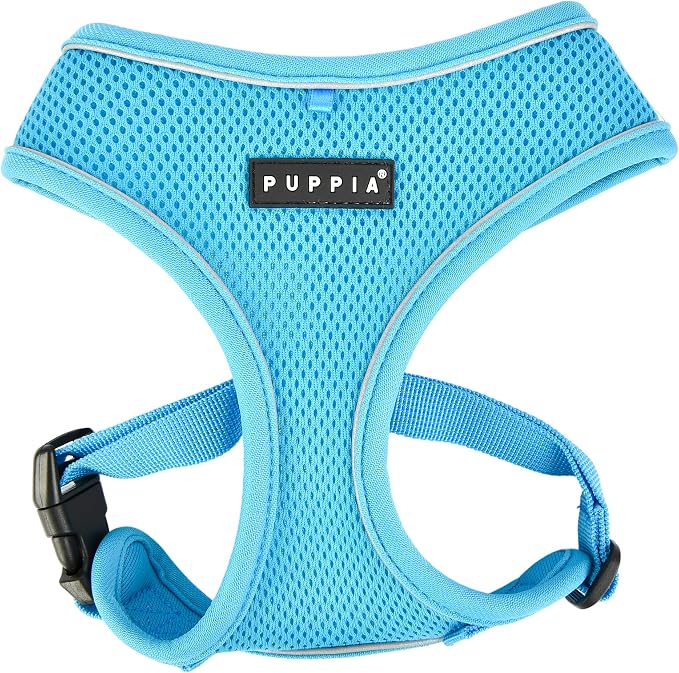 Puppia Soft Dog Harness Pro No Choke Over-The-Head Reflective Straps Triple Layered Breathable Mesh Adjustable Chest Belt and Quick-Release Buckle, Sky Blue, Large
