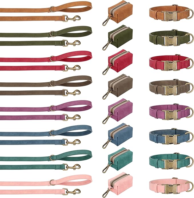 Didog Stylish Dog Poop Bag Holder for Leash, Easy-Pull and Colorful PU Leather Dog Poop Bag Dispenser with Metal Clip, Includes 1 Roll Pet Waste Bag for Daily Walking,Dark Green
