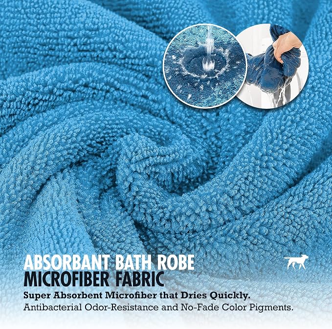 Tuff Pupper Fast Drying Dog Bath Robe | 800 GSM Plush Dog Towel Bathrobe/Dressing Gown | Super Absorbent Pet/Puppy Bathrobe | Adjustable Hood & Belly Strap | Super Soft | Fast Drying (XL, Blue)