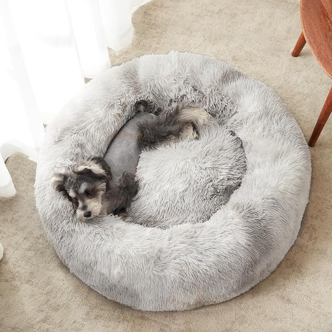 Western Home Calming Donut Medium Dog Bed Washable Pet Bed,30" White Grey