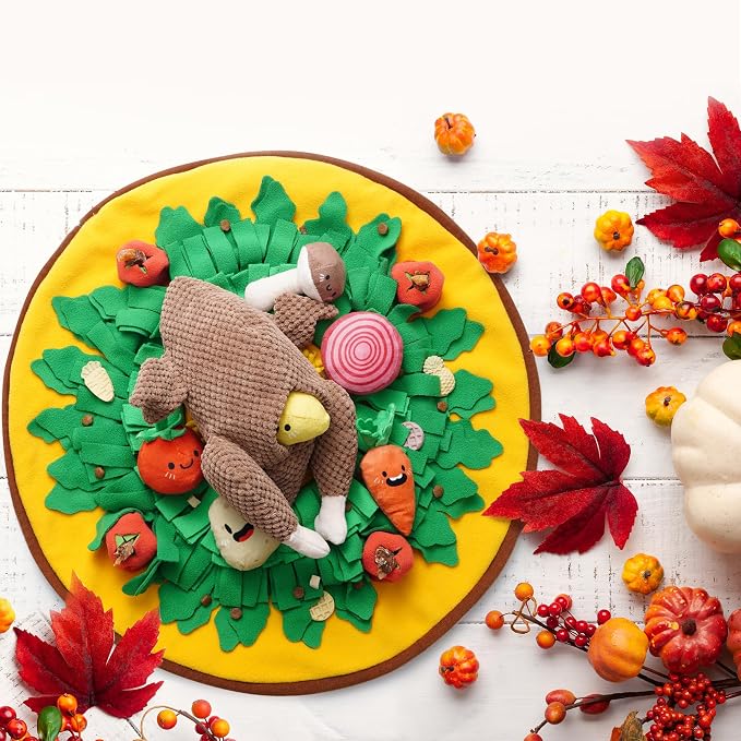 Nocciola 7 in 1 Thanksgiving Turkey Dog Toys, Squeaky Stuffed Soft Interactive Cognitive Enrichment Hide and Seek Dog Chew Toys for Large Medium Small Dogs, Cute Plush Pet Supplies 7 Packs