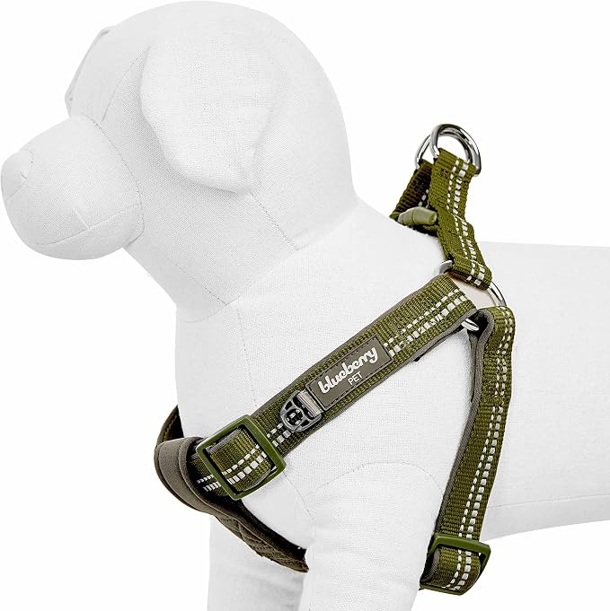 Blueberry Pet Soft & Comfy 3M Reflective Step-in Pastel Color Padded Dog Harness, Chest Girth 16.5" - 21.5", Olive Green, Small, Adjustable Harnesses for Dogs