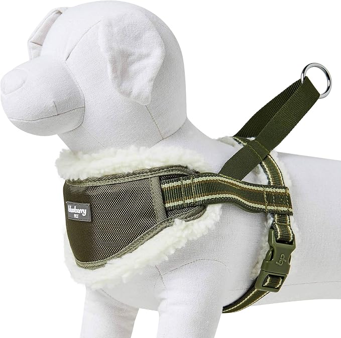 Blueberry Pet Soft & Comfy Multi-Colored Stripe Fleece Padded Chest Dog Harness, Chest Girth 16.5" - 21", Olive Green, Small, Adjustable No Pull Training Harness for Dogs