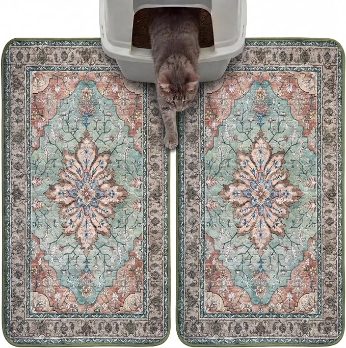 Hompet Cat Litter Mat 2 Pack, 18x28 Machine Washable Trapping Mats for Cats, Super Absorbent & Urine-Proof Cat Litter Box Mat for Floor, Waterproof & Non Slip Kitty Litter Rug