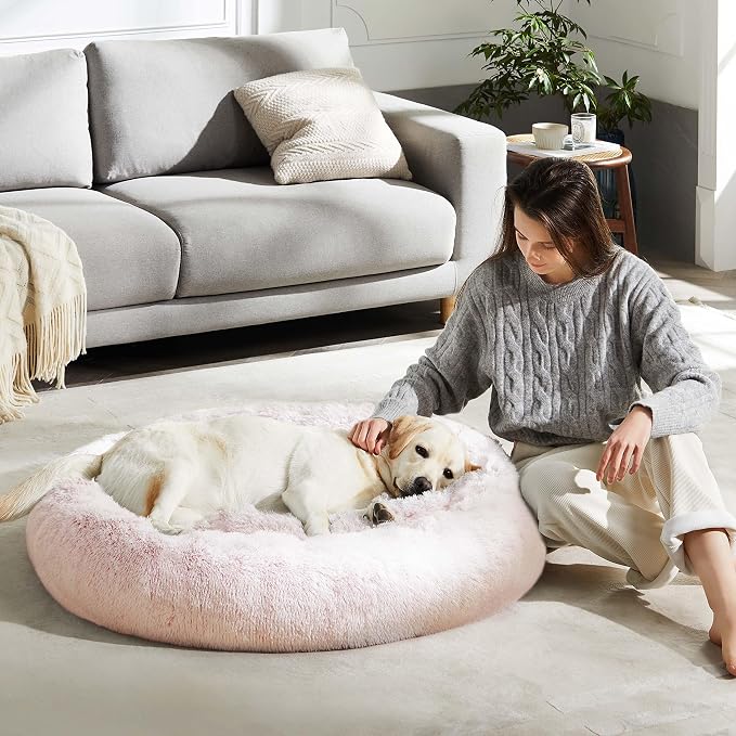 Western Home Calming Donut Large Dog Bed Pet Bed,36" Pink