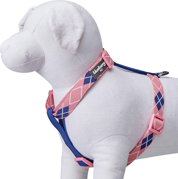 Blueberry Pet Scottish Argyle Dog Harness, Pink, Medium, Adjustable Harnesses for Dogs