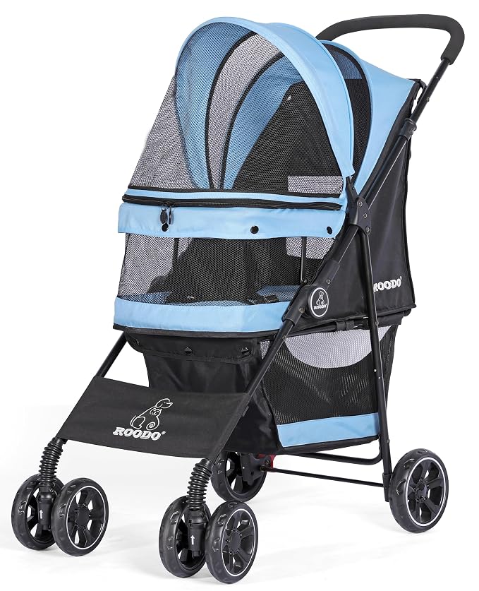 ROODO 4-Wheel Pet Stroller - Sky Blue, up to 30lbs, All-Terrain