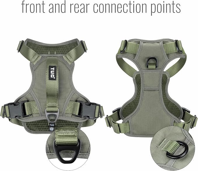 TUG No-Pull Dog Harness, 2 Leash Clips + Padded Handle (XL, Green) | Water-Resistant Padded Interior | No-Pull Front Clip | Padded Back Handle | Adjustable Straps