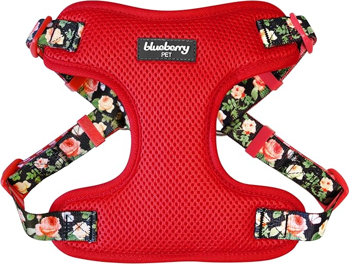 Blueberry Pet Black Floral Print Mesh Dog Harness Vest for Large Dogs, Soft Breathable Adjustable Dog Harness