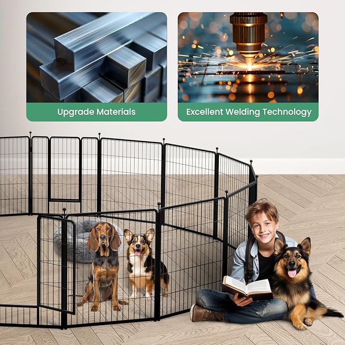HealSmart Dog Playpen, 40in 8 Panels, Black