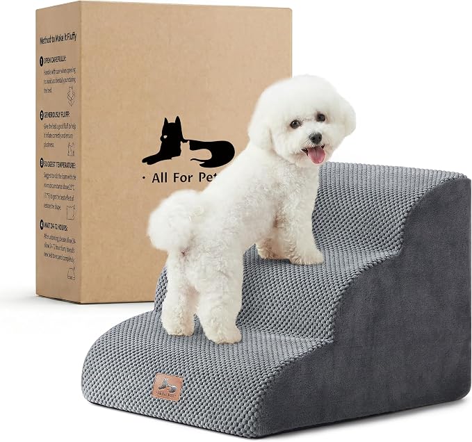 Dog Stairs for High Bed 13.5" H, 3-Step Dog Steps for Small Dogs and Cats, Pet Steps Ramp for Couch Sofa, Non-Slip Stable Indoor Pet Ladder with High Density Foam, Grey