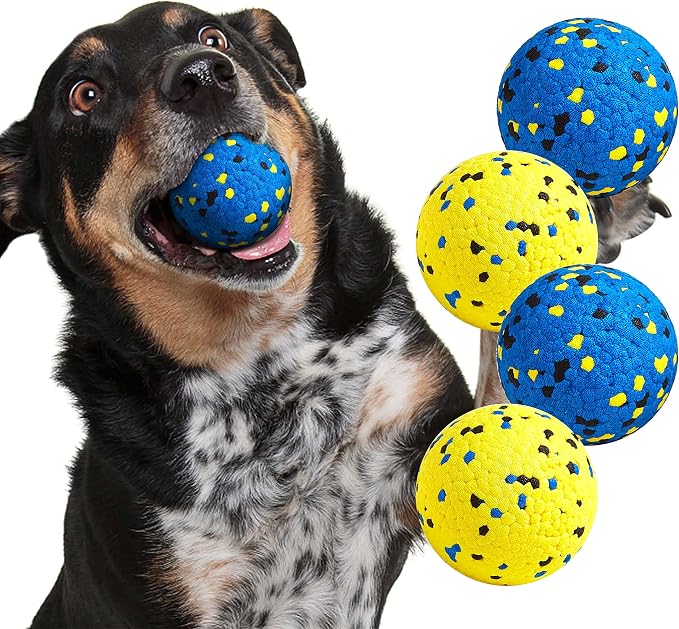 Kimee Dog Balls Tennis Balls Dog Chew Toys for Aggressive Chewers ETPU 4Pcs | Indestructible Dog Ball Dog Teething Chew Toys for Aggressive Chewers Dog Water Toy Fetch Ball Large Medium Small Dog 2.75"