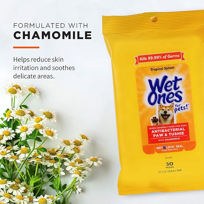 Wet Ones for Pets Paw and Tushie Grooming Wipes, Wet Lock Seal, 30 Count