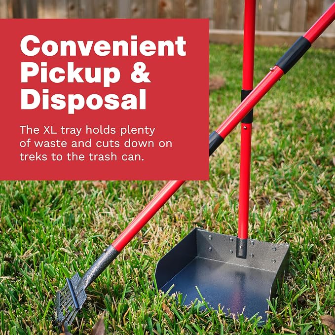 Pawler Pooper Scooper for Large Dogs, Small Dogs and Horses, Metal Poop Scooper Set with Long Handle Rake and Tray for Yard, Grass, Dirt or Gravel, Heavy Duty Aluminum Poop Picker Upper