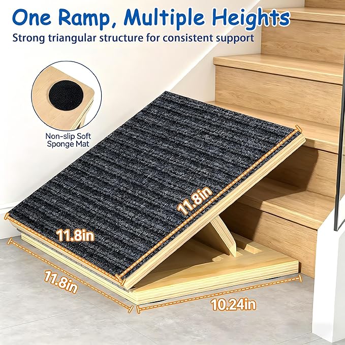 Dog Ramp for Stairs, 4 Pack Foldable Anti-Slip Stair Ramp for Small Dogs, Wooden Pet Steps for Senior, Adjustable Low-Angle Dog Stair