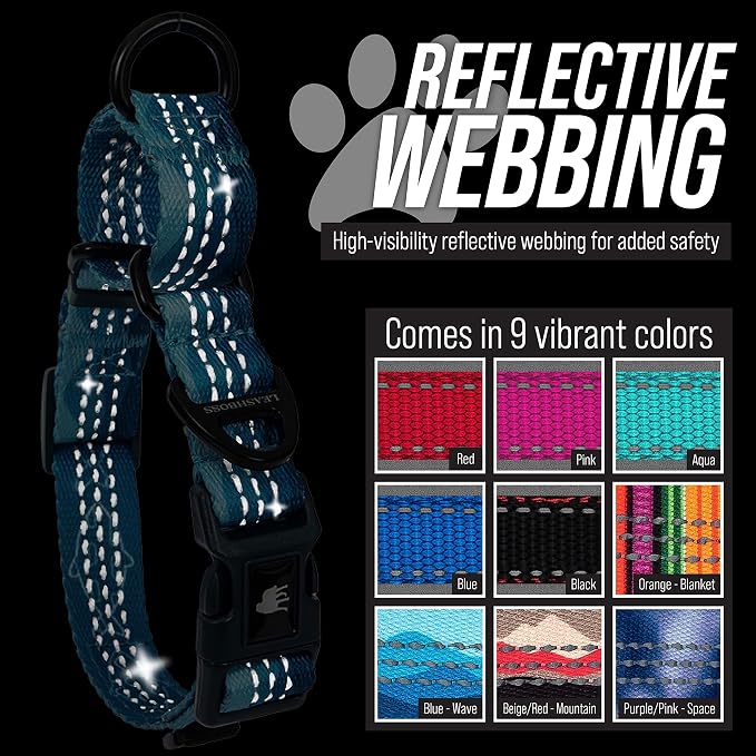 Leashboss Martingale Collar for Dogs | Reflective Nylon Dog Collar for Large Dogs, Medium and Small Dogs | No Pull Pet Training Collar Small | Quick Release Buckle, Adjustable Pet Collar