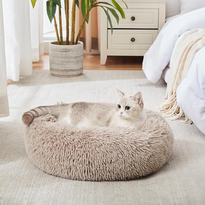 Western Home Calming Donut Cat Bed Small Dog Bed Washable,20" Brown